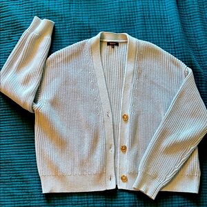Quince Light Blue Button-Up Cotton Cardigan